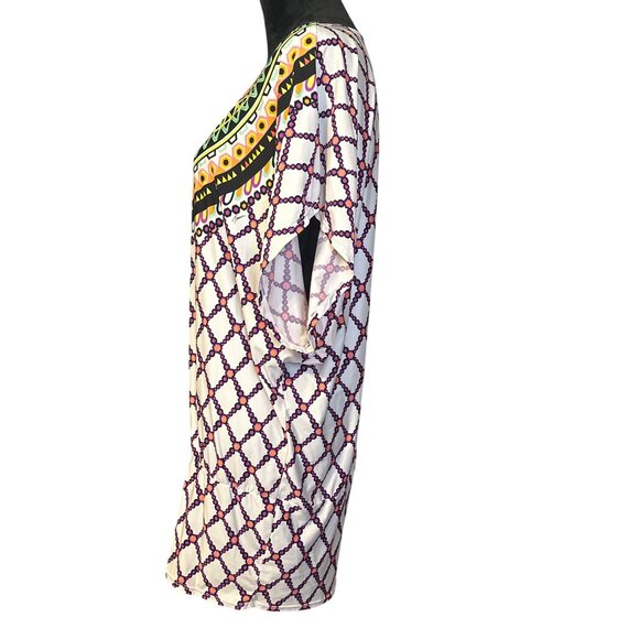 Trina Turk Womens Multicolor Geometric Print Top M Short Sleeve Scoop Neck Light - Picture 2 of 4